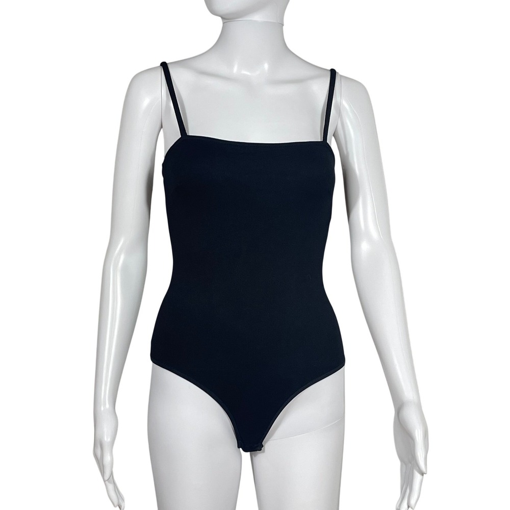 Free People Intimately Black Bodysuit Square Neck Spaghetti Strap Fitted Basic